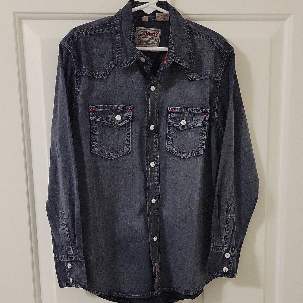 Worn Once Rafter C Washed Black Color Faux Pearl Snap Cowboy Shirt Size M (8)